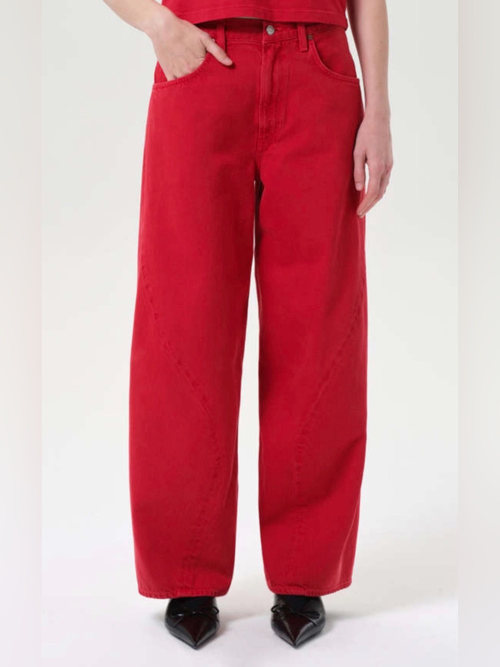 Agolde Twist Wide Barrel Leg Jean Tomato Red $288 NEW Size 24